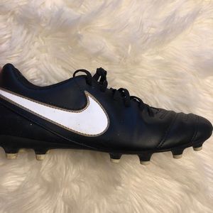 Black, White, Gold Nike Tiempo Soccer Cleats